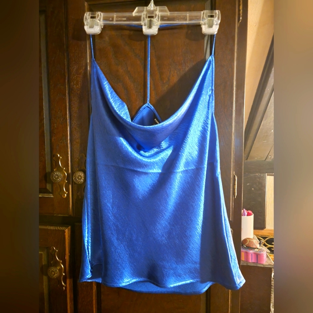 Express Blue Strappy Satin Camisole Tank